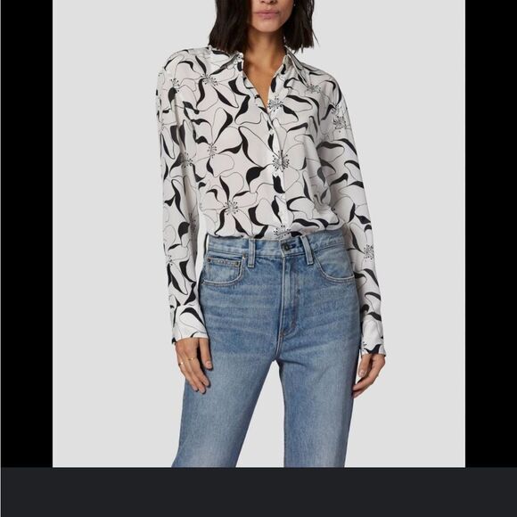 Equipment Essential Magnolia Silk Black and White Button Down Shirt - Picture 1 of 13